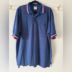 Majestic Baseball Umpire Short Sleeve Polo Shirt XL Blue Small Underarm Hole